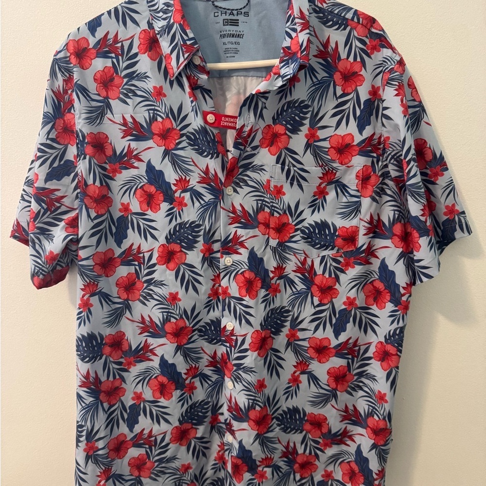 NWOT Chaps Blue and Red Floral Men's Shirt Size XL